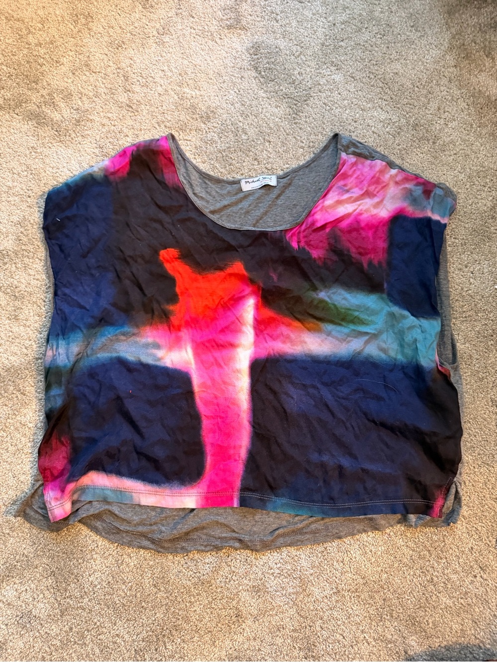Michael Stars “The Original Tee” Abstract Watercolor Layered Top